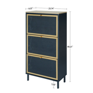 Modern Rattan 3 Door Shoe Rack Cabinet with 3 Doors - Multiple Colors