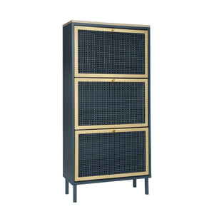 Modern Rattan 3 Door Shoe Rack Cabinet with 3 Doors - Multiple Colors