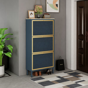 Modern Rattan 3 Door Shoe Rack Cabinet with 3 Doors - Multiple Colors