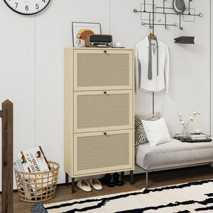 Modern Rattan 3 Door Shoe Rack Cabinet with 3 Doors - Multiple Colors