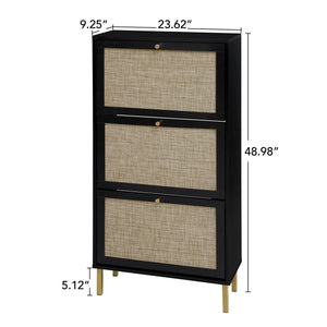Modern Rattan 3 Door Shoe Rack Cabinet with 3 Doors - Multiple Colors