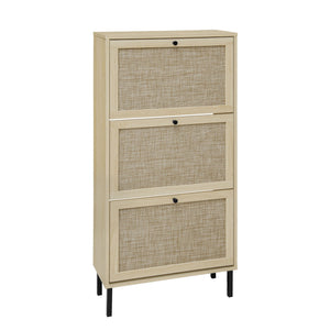 Modern Rattan 3 Door Shoe Rack Cabinet with 3 Doors - Multiple Colors