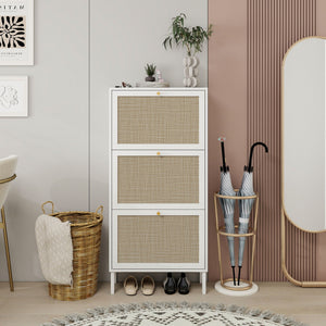 Modern Rattan 3 Door Shoe Rack Cabinet with 3 Doors - Multiple Colors
