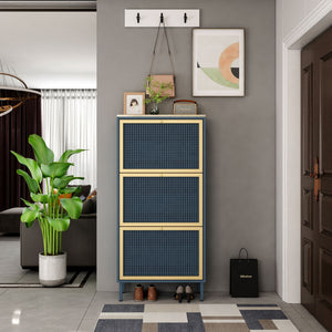 Modern Rattan 3 Door Shoe Rack Cabinet with 3 Doors - Multiple Colors