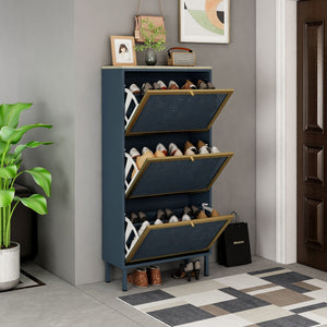 Modern Rattan 3 Door Shoe Rack Cabinet with 3 Doors - Multiple Colors