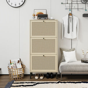Modern Rattan 3 Door Shoe Rack Cabinet with 3 Doors - Multiple Colors