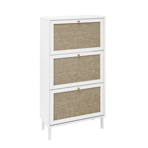 Modern Rattan 3 Door Shoe Rack Cabinet with 3 Doors - Multiple Colors