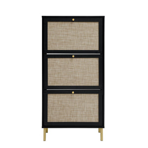 Modern Rattan 3 Door Shoe Rack Cabinet with 3 Doors - Multiple Colors