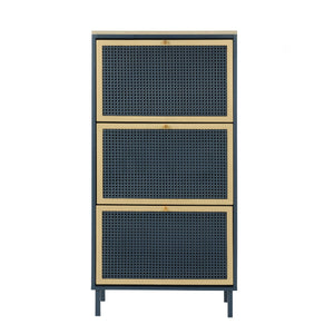 Modern Rattan 3 Door Shoe Rack Cabinet with 3 Doors - Multiple Colors
