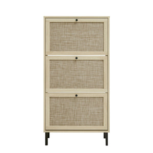 Modern Rattan 3 Door Shoe Rack Cabinet with 3 Doors - Multiple Colors