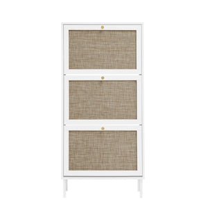 Modern Rattan 3 Door Shoe Rack Cabinet with 3 Doors - Multiple Colors