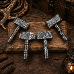 Mini Mjölnir Damascus Hammer Pendant – Handcrafted Norse Gift
