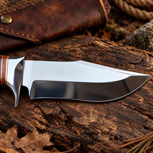 Handcrafted D2 Hunting Knife with Stag Antler Handle and Custom Leather Sheath