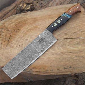 Mist Damascus Nakiri Knife with Rosewood & Resin Handle