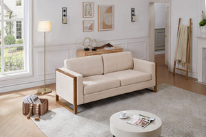Modern 3-Seater Sofa with Solid Wood Legs - Beige or White