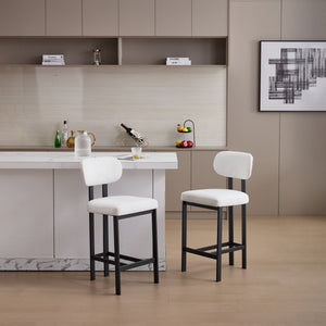 Modern Counter Height Stools Set of 2 with Reinforced Fabric Upholstery - Beige, Orange, Green