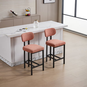 Modern Counter Height Stools Set of 2 with Reinforced Fabric Upholstery - Beige, Orange, Green