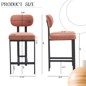 Modern Counter Height Stools Set of 2 with Reinforced Fabric Upholstery - Beige, Orange, Green