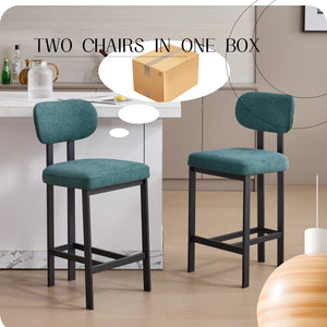Modern Counter Height Stools Set of 2 with Reinforced Fabric Upholstery - Beige, Orange, Green