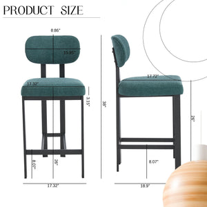 Modern Counter Height Stools Set of 2 with Reinforced Fabric Upholstery - Beige, Orange, Green