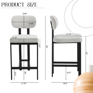 Modern Counter Height Stools Set of 2 with Reinforced Fabric Upholstery - Beige, Orange, Green
