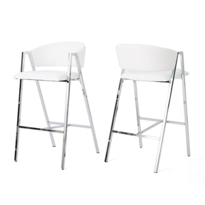 Modern Ivory Bar Stools with Low Back and Arms - Set of 2