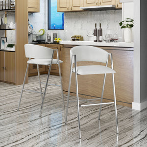 Modern Ivory Bar Stools with Low Back and Arms - Set of 2