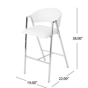 Modern Ivory Bar Stools with Low Back and Arms - Set of 2