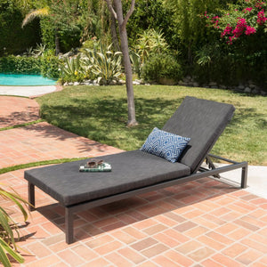 Modern Outdoor Chaise Lounge with Water Resistant Cushions - Dark Gray