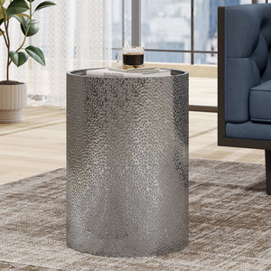 Modern Round Accent Table with Hammered Surface - Pearl Silver or Gold