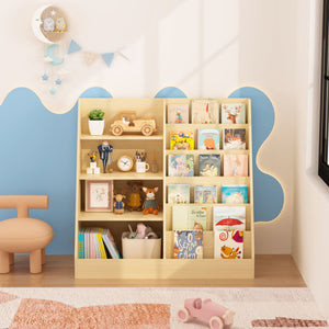 4 Tier Bookshelf and Toy Storage Organizer with Display Stand - Gray, Light Brown, White