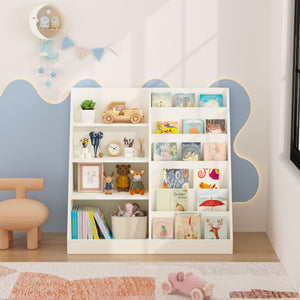 4 Tier Bookshelf and Toy Storage Organizer with Display Stand - Gray, Light Brown, White