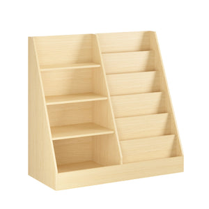 4 Tier Bookshelf and Toy Storage Organizer with Display Stand - Gray, Light Brown, White