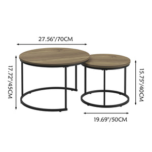 Round Nesting Coffee Table Set of 2 with Metal Base - Light Brown, White, or Black