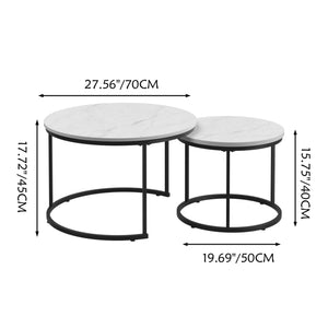Round Nesting Coffee Table Set of 2 with Metal Base - Light Brown, White, or Black