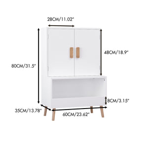 Toy Storage Cabinet with Doors and Open Shelf - White Wood Kids Bookcase