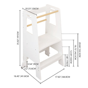 White Adjustable Child Kitchen Step Stool with Removable Bar - Standing Tower