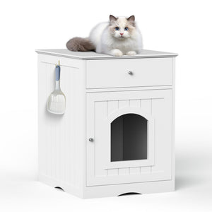 Wood Cat Litter Box Enclosure with Drawer - White or Dark Brown