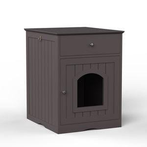 Wood Cat Litter Box Enclosure with Drawer - White or Dark Brown