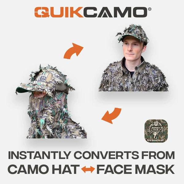 2-in-1 FRONT Leafy Face Mask and Camo Hat (Adjustable,OSFM)