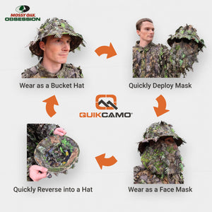 3D Leafy Camo Face Mask Bucket Hats in Mossy Oak and Realtree - Adjustable OSFM