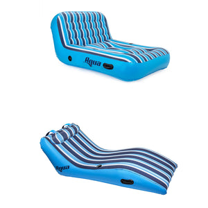 Aqua Lounge 1 Person Swimming Pool Float & 2 Person Pool Float Lounger Set, Blue
