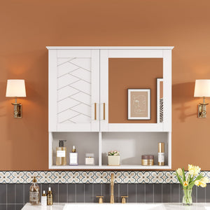 2 In 1 Wall-Mounted Mirror Cabinet with Adjustable Shelves - White, Blue, Black