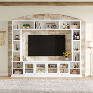 All-In-One Entertainment Center with Tempered Glass Doors - Black or White