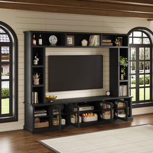 All-In-One Entertainment Center with Tempered Glass Doors - Black or White