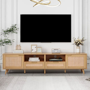 TV Stand Media Console with Cable Management - Light Brown or Black