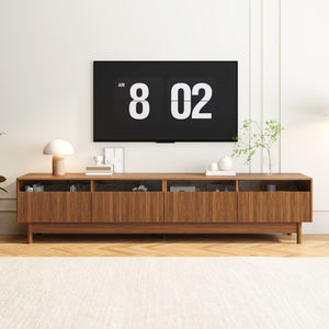 Walnut TV Stand with Fluted Drawers - Living Room Media Storage