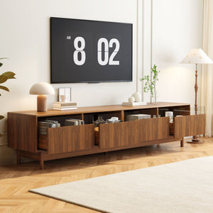 Walnut TV Stand with Fluted Drawers - Living Room Media Storage