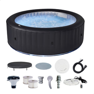MSpa Round Inflatable Bubble Spa, 4 to 6 Person Hot Tub with LED Lights, Aurora