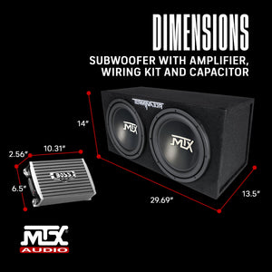 MTX TNE212D 12" 1200W Dual Loaded Subwoofer Box + 1500W Amplifier + Capacitor